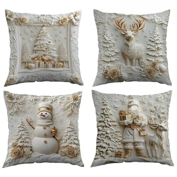 3D Printing Effect Christmas Throw Pillow Covers, Winter Throw Pillow Covers Decorativ Christmas Cushion Case Holiday Xmas Tree Snowman Pillowcase for Home Sofa Bed Couch