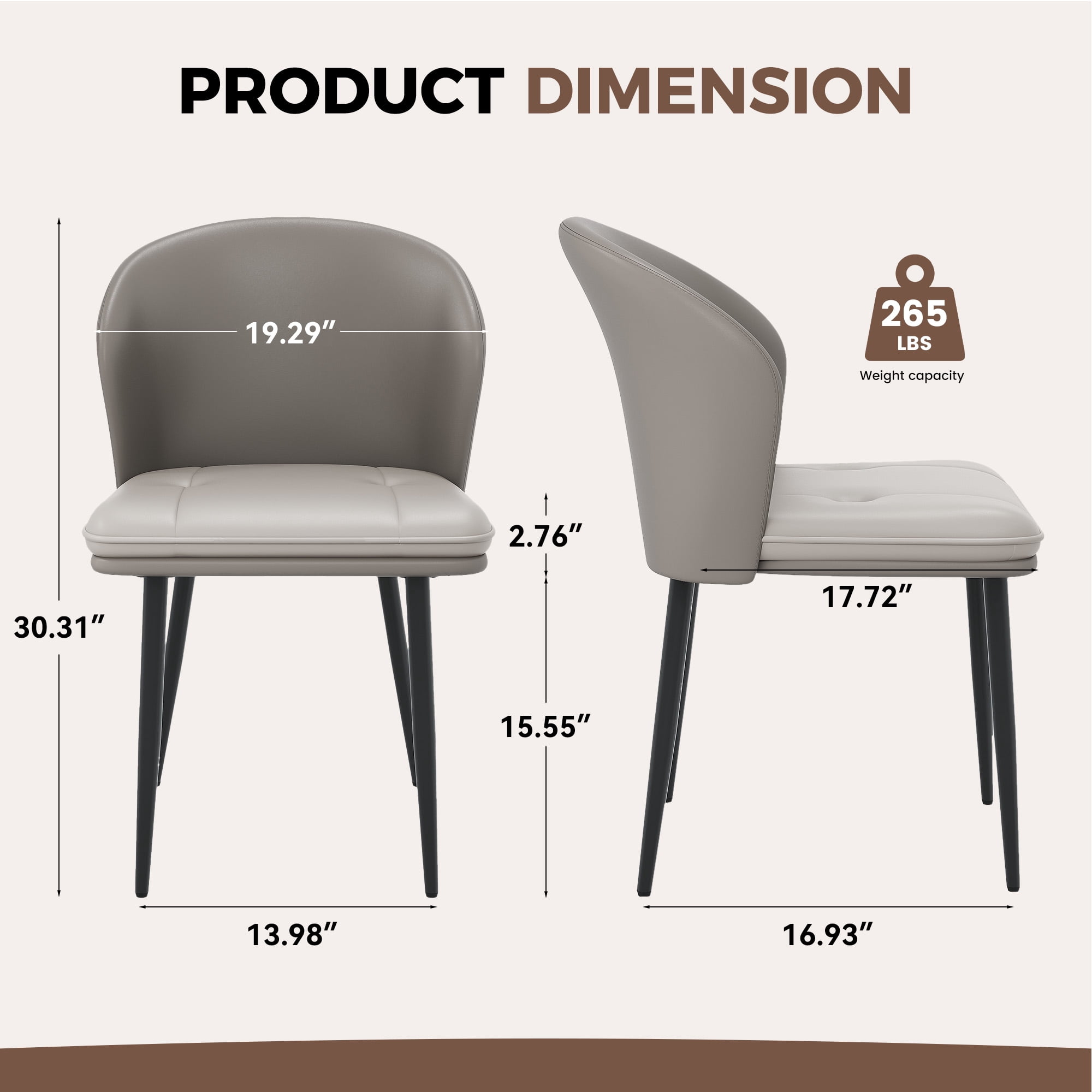 MOONMISS Dining Chairs Set of 2,Faux Leather Ergonomic Backrest Padded Seat Metal Legs Color Block For Kitchen Living Room