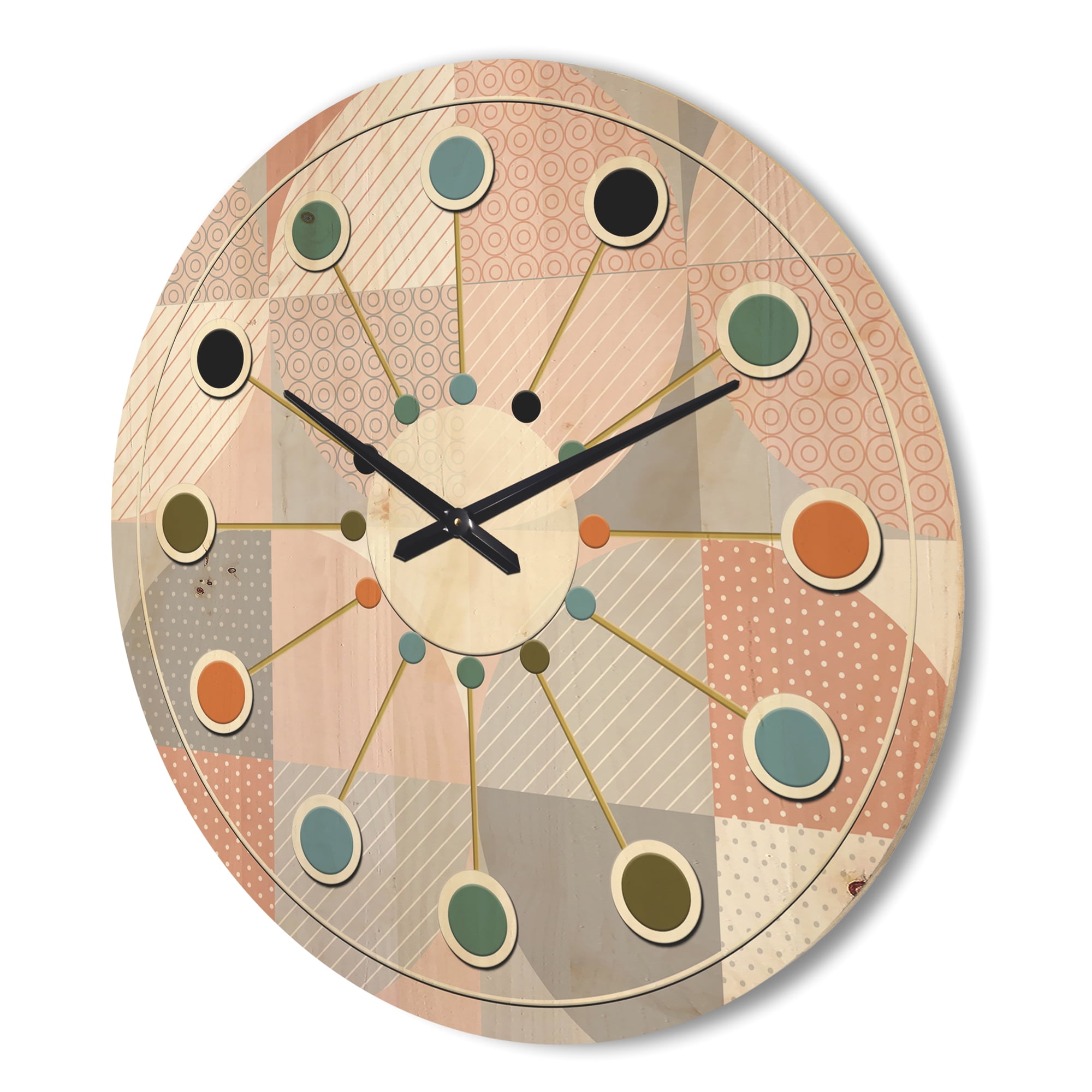 Designart 'Geometric Round Textured Pattern' Mid-Century Modern Wood Wall Clock