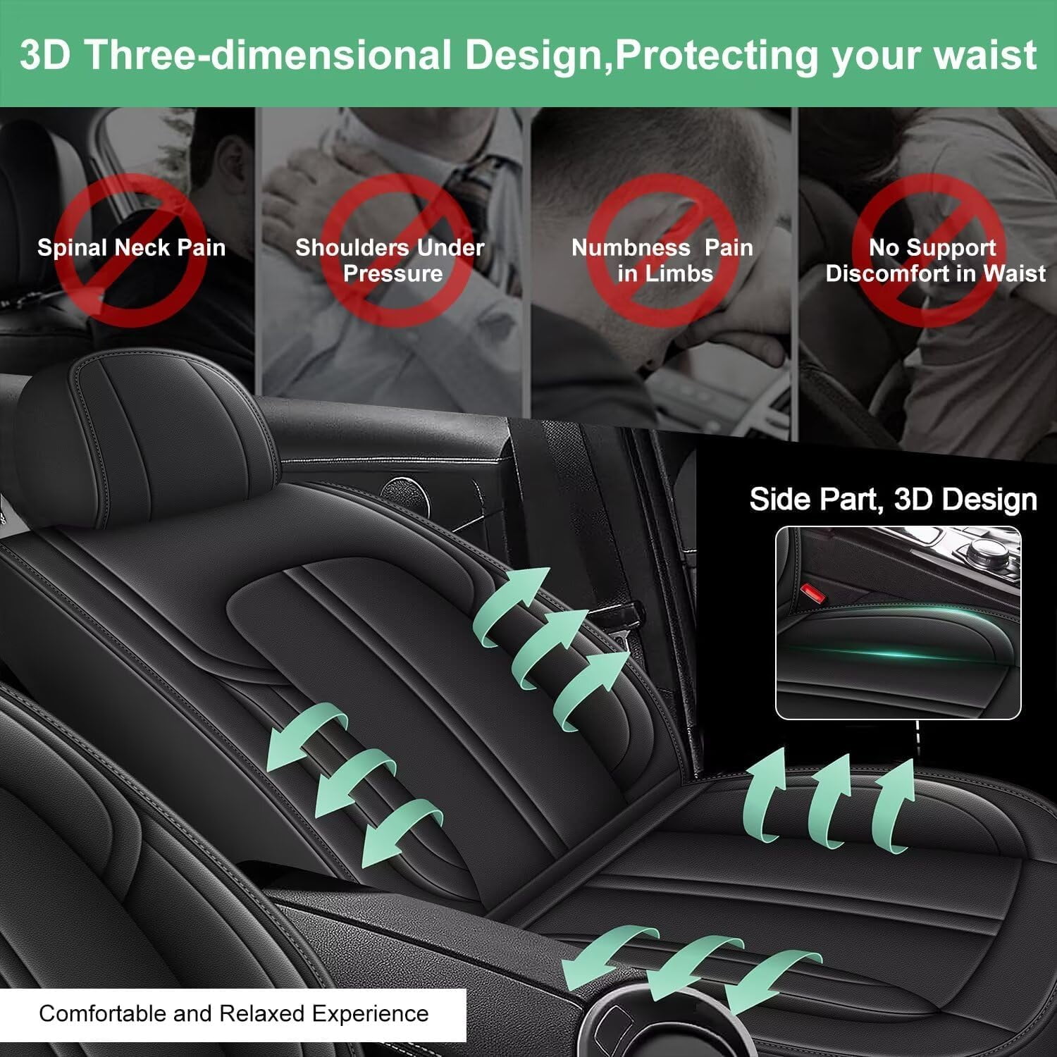 DIKSOAKR Car Seat Covers Fit for Ford F-150 2009-2025: First Row 2PCS Faux Leather Seat Covers Waterproof Automotive Seat Cushion Protector(2 Seats,Black)