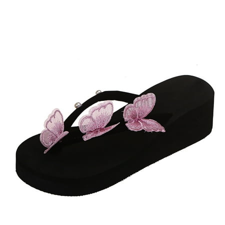 

Rdeuod Womens Wedges Wedge Heel Flip Flops Colorful Butterfly Outer Wear Sandals And Slippers For Women