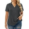 thumbnail image 2 of Womens Plus Size T Shirts Summer Fashion Work Polo Tunics Cute V Neck Short Sleeve Tops Dark Grey XL, 2 of 6