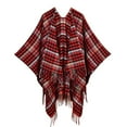thumbnail image 1 of Gpaecead Cape Foulard à Carreaux pour Femmes - Détail Coloré à Franges Châle Ouvert pour Automne Mode Rouge, 1 of 4