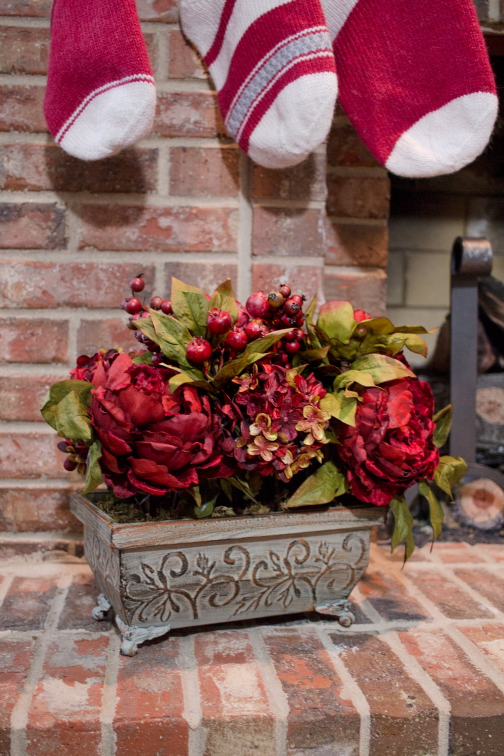 Nearly Natural Peony & Hydrangea Artificial Flower Arrangement, Red