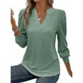 thumbnail image 4 of Hibeli Women V Neck Long Sleeve Curved Hem Solid Color Textured Tops, 4 of 6