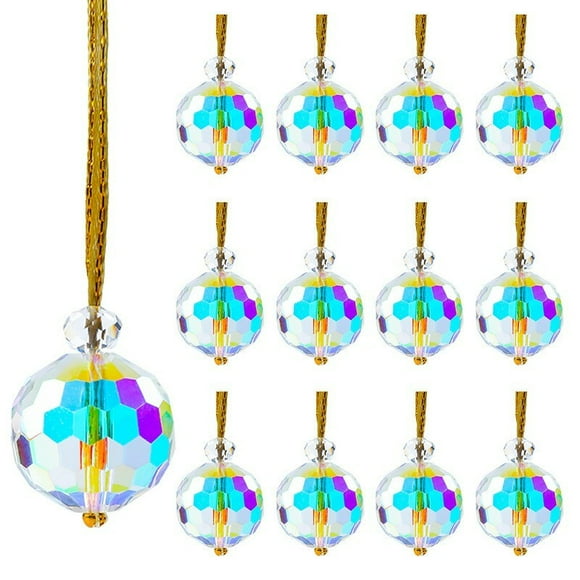 8 Pcs Mini Ornements en Verre de Noël Irisés pour Arbre et Décorations de Mariage Prismes Ronds Attrape-Soleil avec Chaîne Déco d'Arbre de Noël