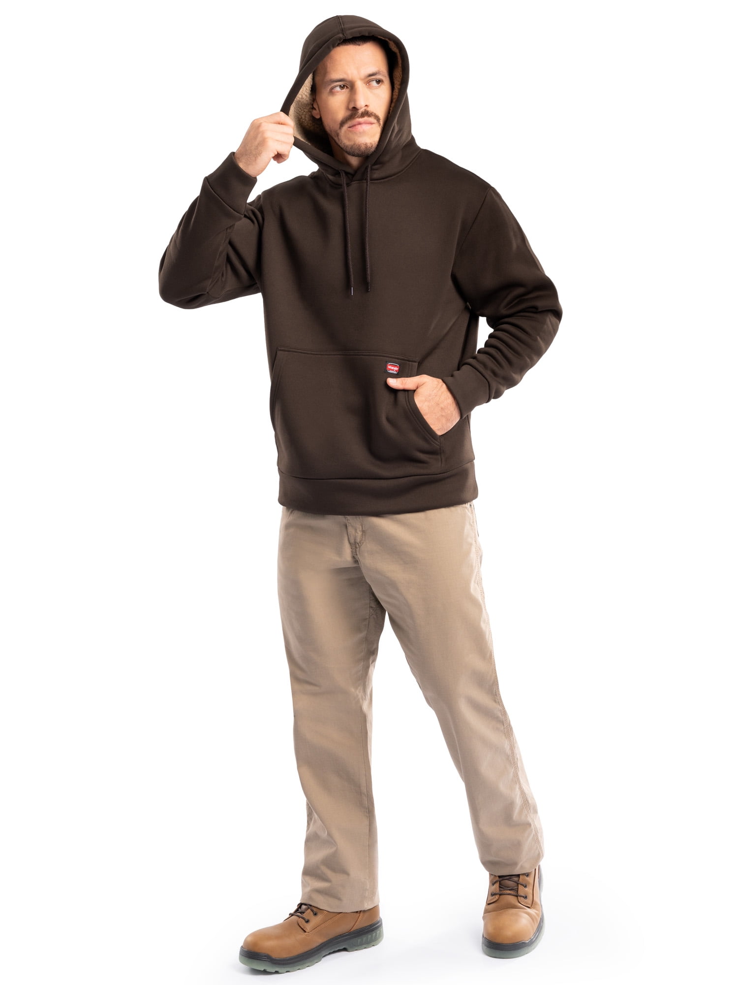 Wrangler Workwear Men's and Big Men's Relaxed Pullover Hoodie with Faux Shearling Lining, Sizes S-3XL