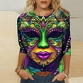 thumbnail image 4 of Yteetum Mardi Gras T Shirts for Women Oversized Crewneck Carnival Mask Print 3/4 Sleeve Top Womens Casual Round Neck Funny Mask Tuesday Carnival Party 3/4 Length Sleeve Tee Shirt Spring Summer Clothe, 4 of 6