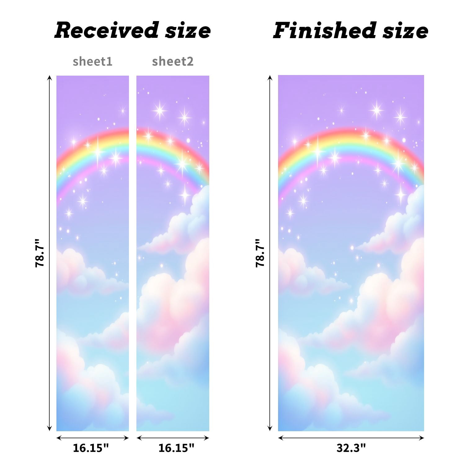 Self Adhesive Vinyl Refrigerator Wrap Set Rainbow Soft Pastel Clouds Sparkling Stars Door Mural Removable Fridge Sticker Peel and Stick&nbsp;Full Door Cover Decal Kitchen Bar Decor