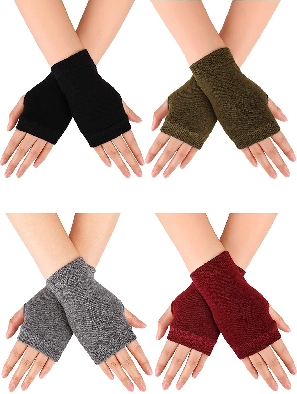 Mens Knit Fingerless Gloves Soft Winter Wrist Gloves Warm Driving Half Gloves 