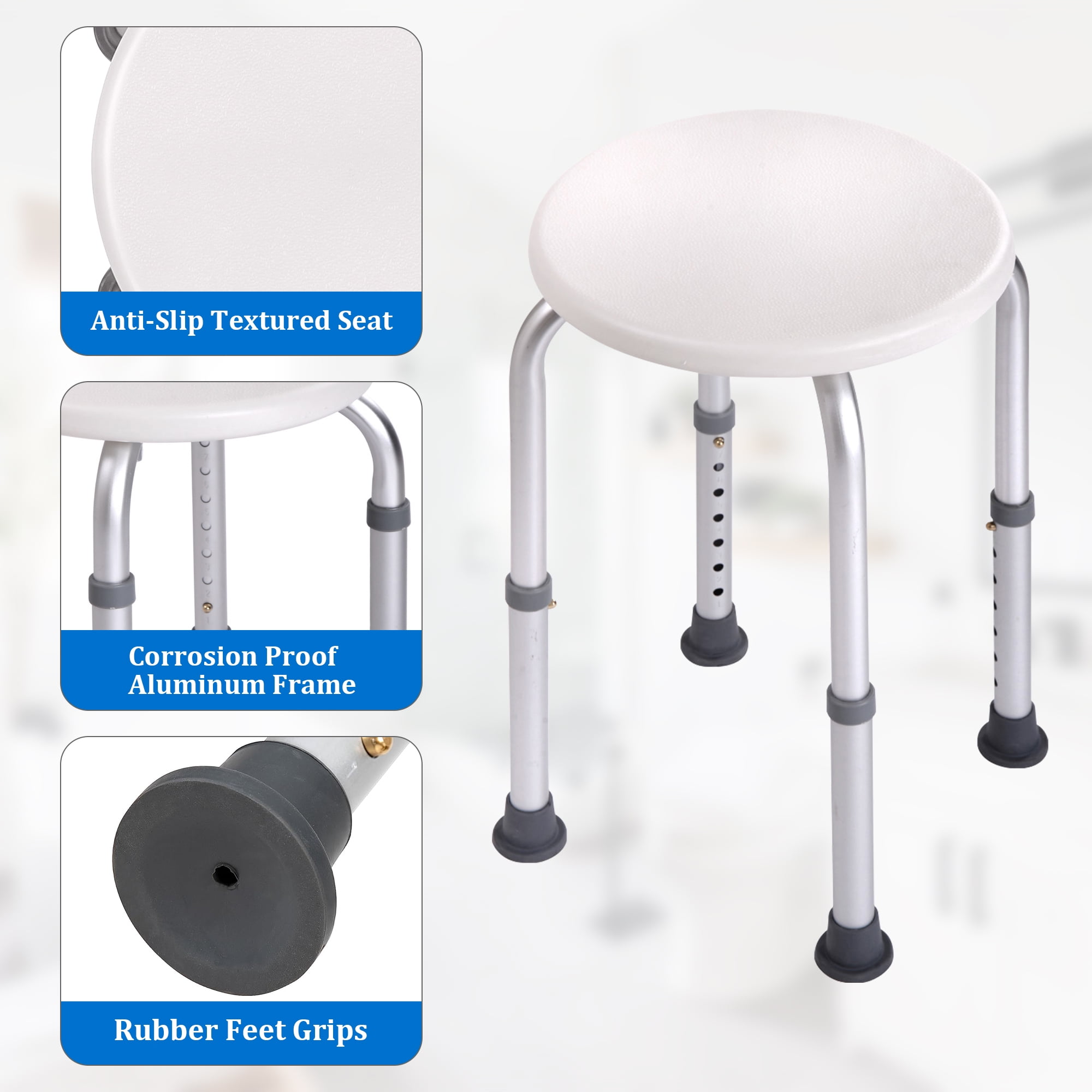 YYAo Shower Stool, Shower Chair Bench with Adjustable Heights and Non-Slip Rubber for Safety and Stability, White YYAo Shower Stool, Shower Chair Bench with Adjustable Heights and Non-Slip Rubber for Safety and Stability, White