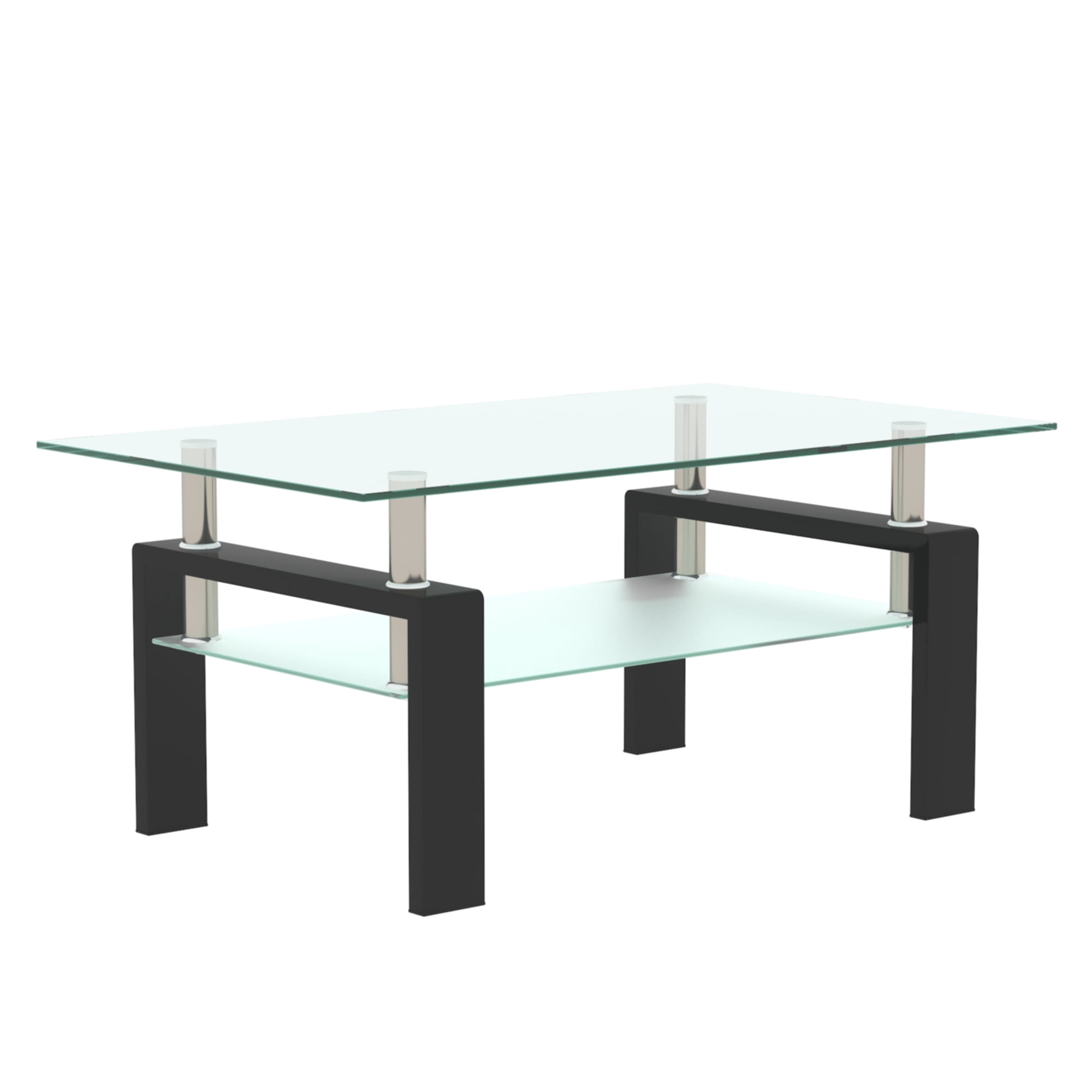 Alvantor Modern Glass Coffee Table with Tempered Glass Top, Black