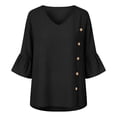 thumbnail image 4 of Hilenly 3/4 Bell Sleeve Tops for Women Side Button Cotton Linen Shirts V Neck Blouse, 4 of 10