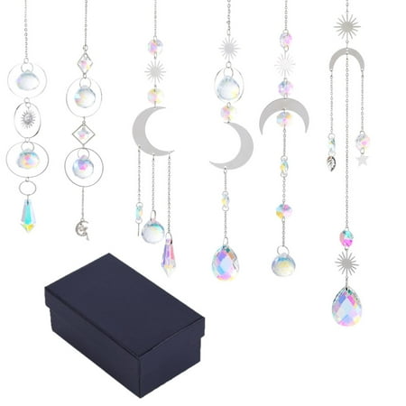 

Leeten 6pcs Crystal Suncatcher Wind Chimes Set Hanging Colorful Crystal Glass Diamond Pendant Ornaments for Home Bedroom Living Room Garden Decoration