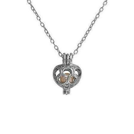 Silver Sparkle Hearts - Sexy Sparkles Pearl and Hollow Heart Locket Necklace Silver Tone