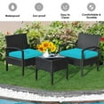 thumbnail image 2 of GVN 3 Piece Patio Conversation Bistro Set, Balcony Furniture Outdoor Rattan Patio Chairs Set with Side Table, Rattan Patio Set for Garden Porch Yard, Turquoise, 2 of 10