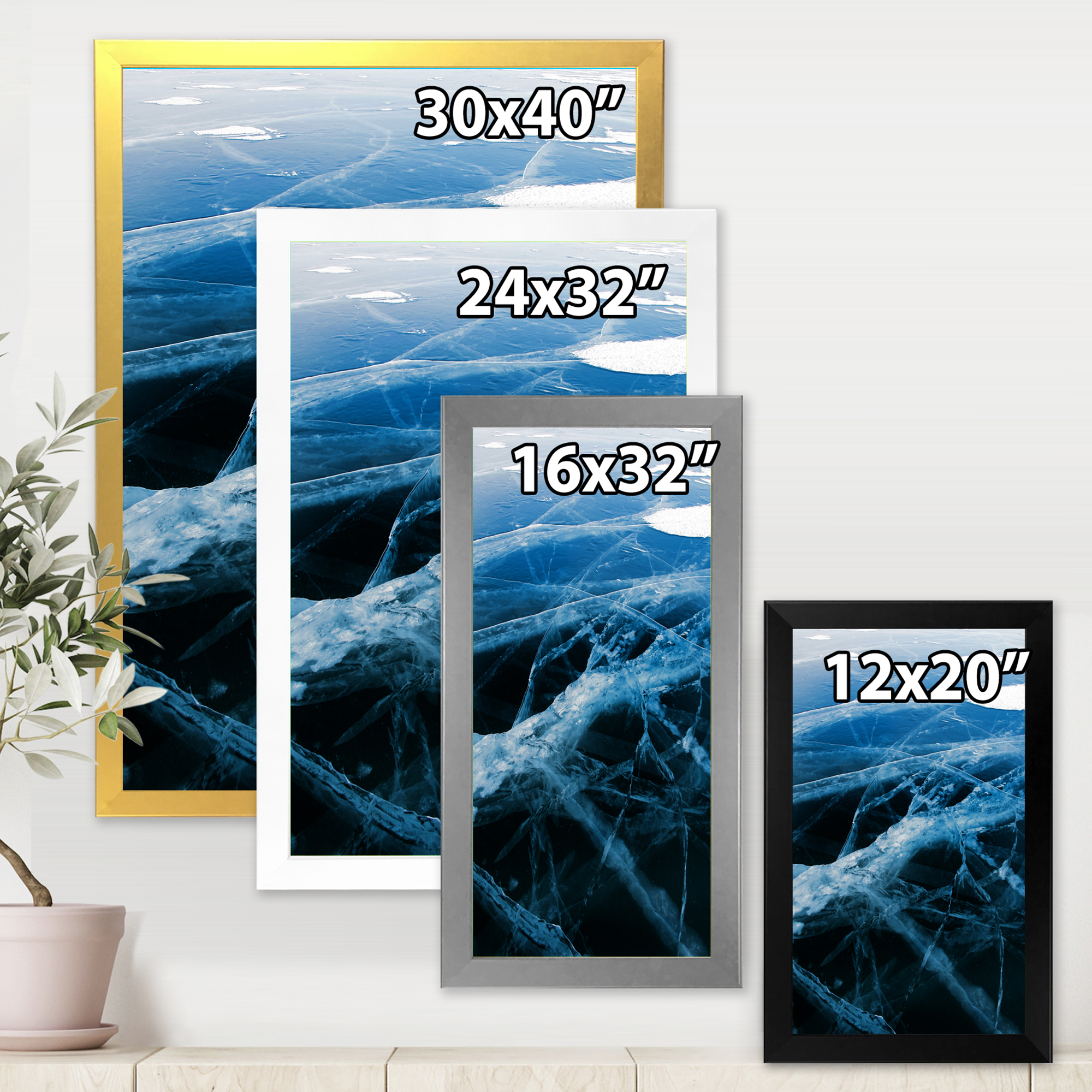 Designart 'White and Blue Ice Structure II' Modern Framed Art Print