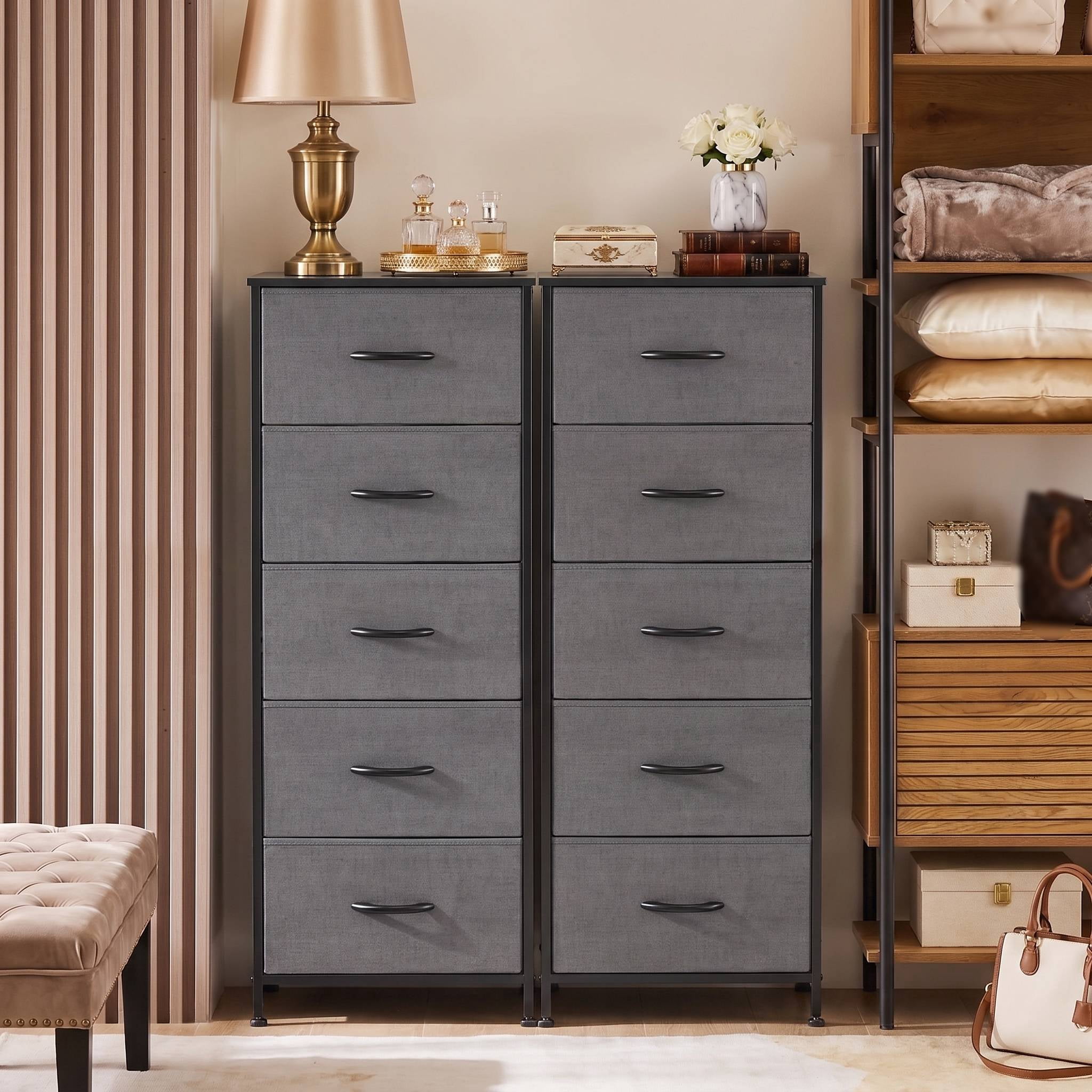 TrumanPick Fabric Storage Drawer Bedroom Dresser, Tall Dresser for Closet, 5 Fabric Dresser with 5 Storage Drawers for Clothes, Living Room, Hallway, Entryway, Gray