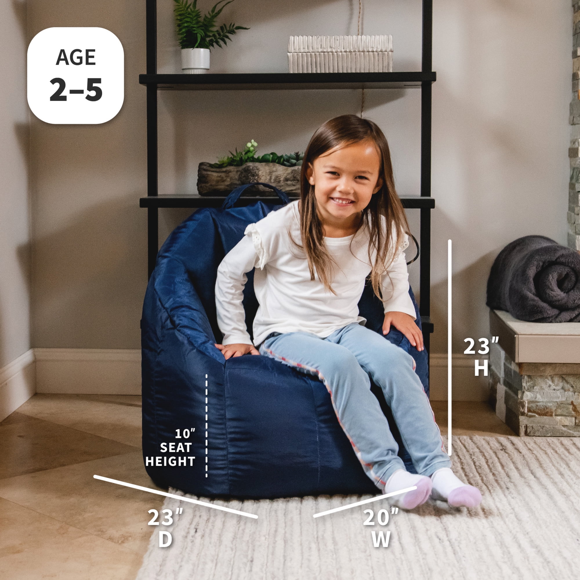 Big Joe Joey Junior Bean Bag Chair for Kids, 1.5 ft Nylon Blend Lightweight Lounge Chair, Durable Polyester, Navy