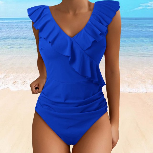 YDLCAFD Women's Swimsuits Slimming Cute Bathing Suit Ruffle V Neck Swimwear XL