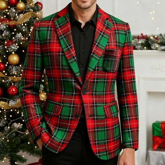 Men's Holiday Party Blazer Corduroy Jacket 3 Button Slim Fit Christmas Tree Print Holiday Party Ugly Suit Jacket Army Green 3XL