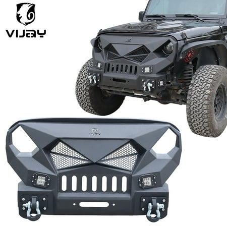 Vijay Front Bumper w/Winch Plate Fits 2007-2017 Jeep Wrangler JK & JK Unlimited