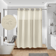 Ecoehoe 71“W x74”H Heavy Fabric Hook Free Shower Curtain with Polyester Magnet Snap-in Liner–Top See Through with Mesh Window Light Beige