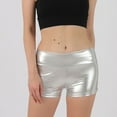 thumbnail image 2 of RYRJJ Metallic High Waisted Booty Shorts Women's Shiny Cheeky Dance Bottoms Wet Look Disco Party Club Hotpants(Silver,L), 2 of 7