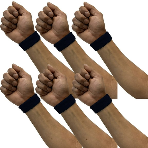 COUVER Cotton Terry Sports Wristbands, 1 Inch, 3 Pairs, Solid Black