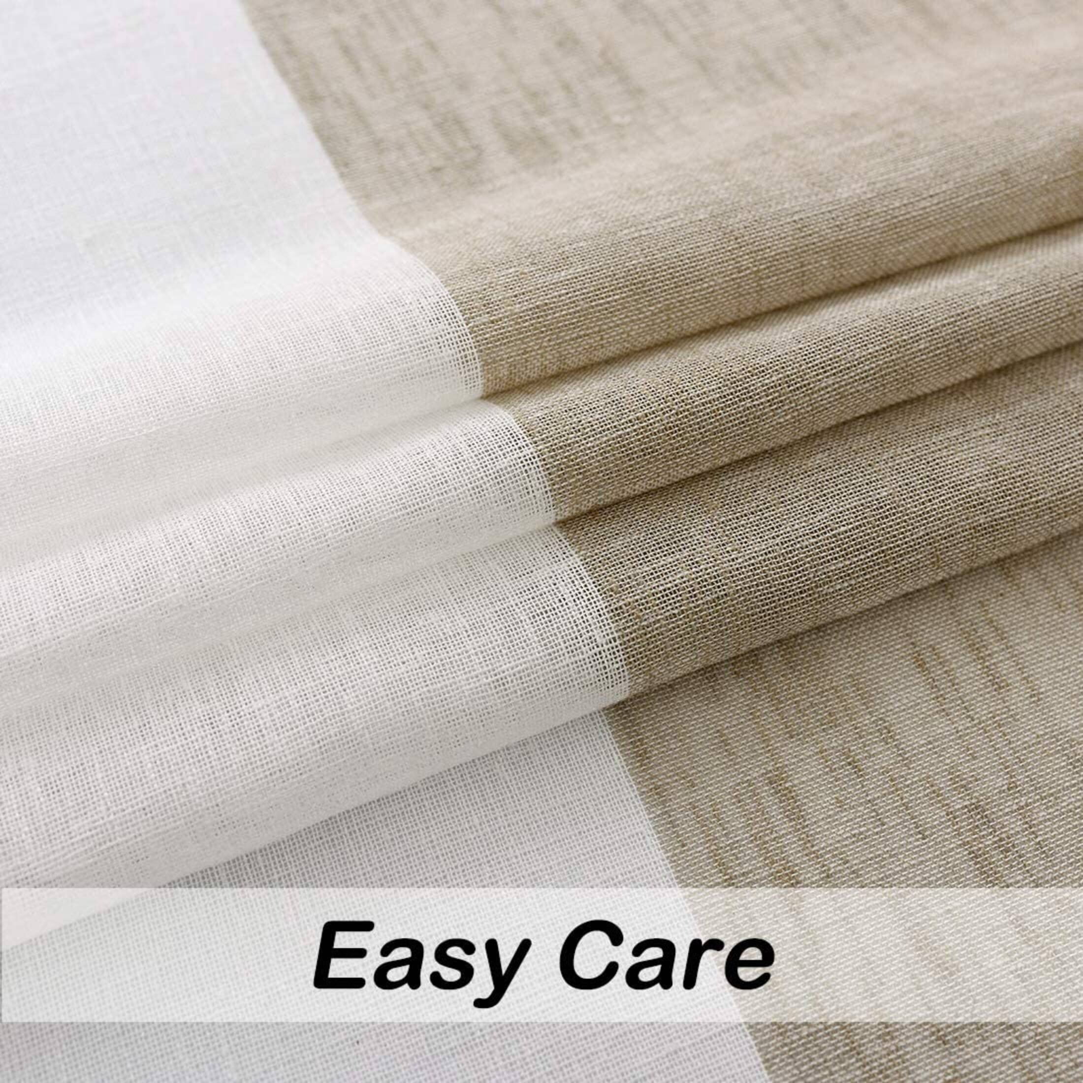 Uptown Home Tan White Sheer Linen Rustic Drapes for Bedroom Color Block Filtering Light Window Curtain Panels with Rod Pocket, 50"x95"x2