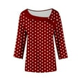thumbnail image 5 of Dasayo Ladies Tops and Blouses Business Casual Red Dressy 3/4 Sleeve Buttons Polka Dot Blouses Women Blouse L, 5 of 5