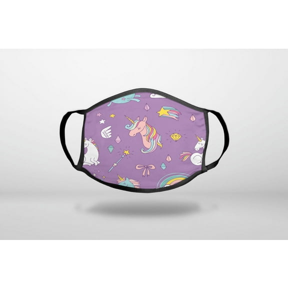 Unicorn Rainbow Wand Pattern - Purple - 3-Ply Reusable Soft Cloth Face Covering, Unisex, Cotton Inner Layer