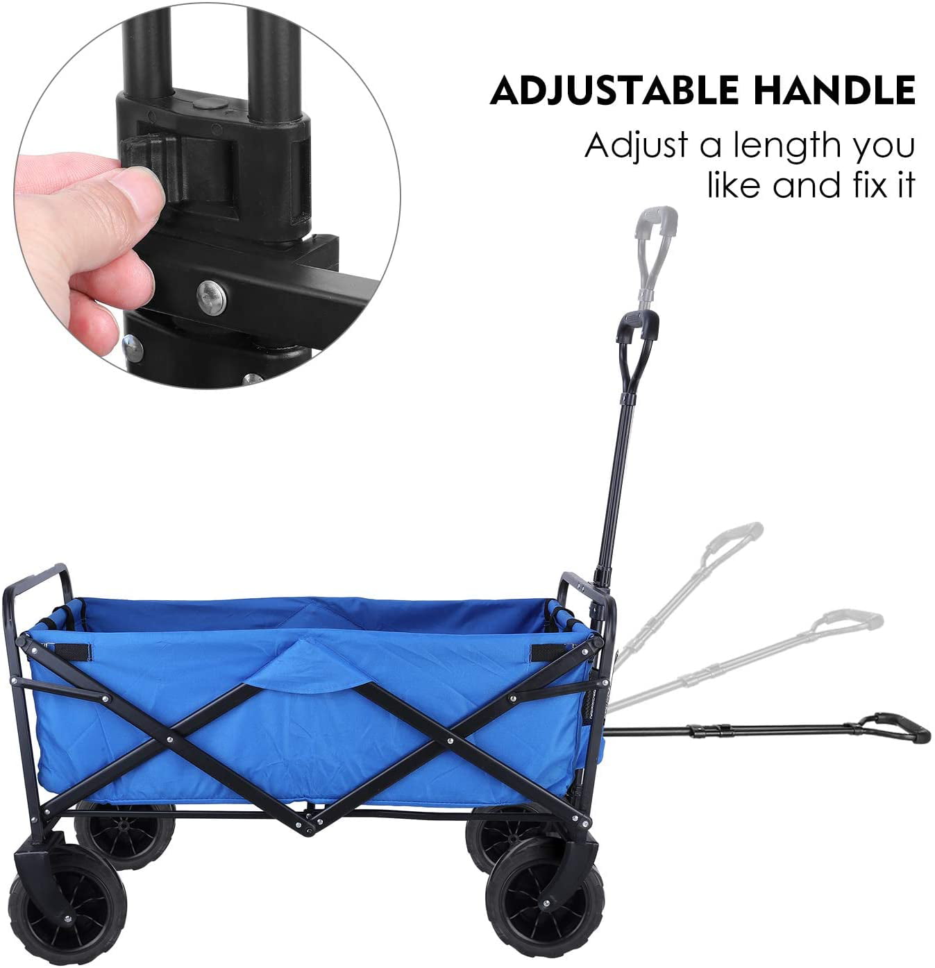 Folding Utility Wagon All Terrain Outdoor Sports REDCAMP Collapsible Wagon Cart,1200D Removable Canvas & Brake Wheel Blue with Cooler Bag 