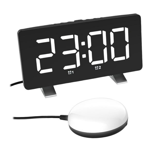 Despertador digital Zulema con espejo y carga USB Vibrador Blanco negro