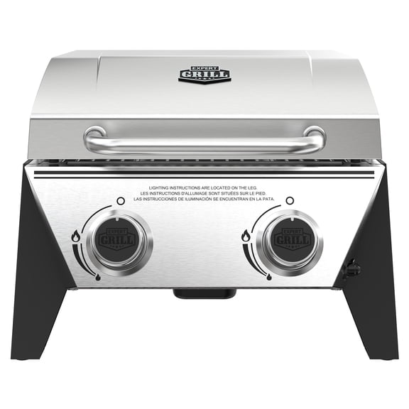 Expert Grill Stainless Steel 2-Burner Tabletop Gas Grill, 13,000 BTUs, 273 Sq. In.