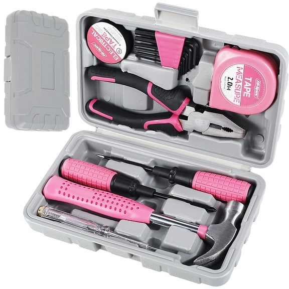 LOVEVER Household Hand Tool Set Home Repair Tool Kit Pink Tool Set for Women with Case Steel Pink 3.19 lbs 37Pcs