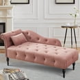 thumbnail image 2 of SYNGAR Modern Lounge Chaise Indoor, Leisure Sofa Accent Chair Upholstered Couch, Button Tufted Seat with Matching Accent Pillow, and Solid Wooden Legs, Rose, 2 of 12