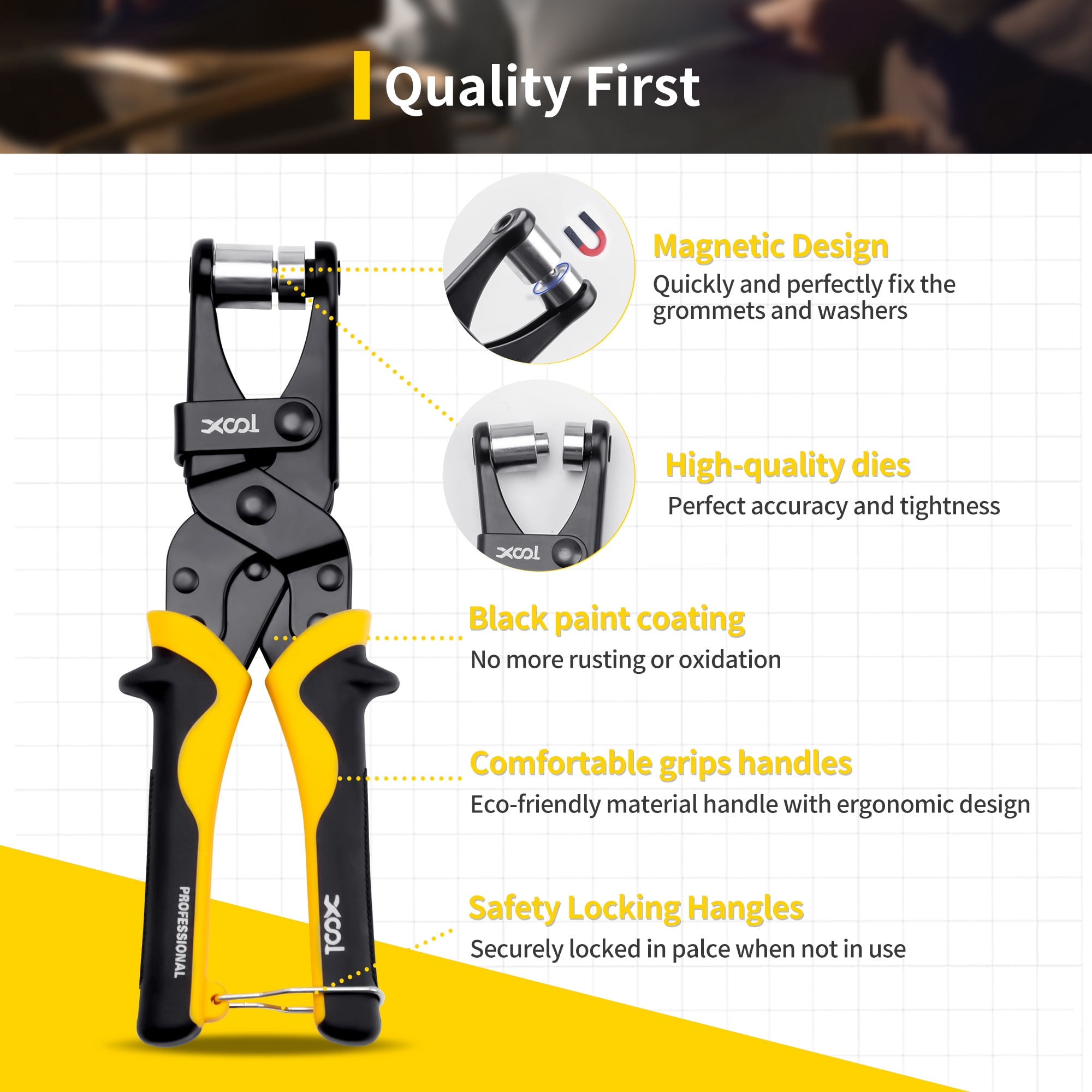 XOOL Grommet Tool Kit with Leather Hole Punch Pliers, Grommet Kit with 200PCS Grommets of 3/8 inch 10mm, Eyelet Kit, Banner Maker for Fabric Canvas