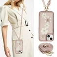 thumbnail image 2 of for iPhone 15 6.1-inch Crossbody Wallet Case, Women Flip Cover Flower Design PU Leather Kickstand Card Holder Slots Wrist Strap Lanyard Purse Phone Case for iPhone 15, Rosegold, 2 of 9