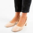 thumbnail image 3 of YDN Women Chic Cap Toe Slip On Pumps Bi-Material Low Chunky Block Heels Comfortable Business Date Shoes Size 4 Nude, 3 of 4