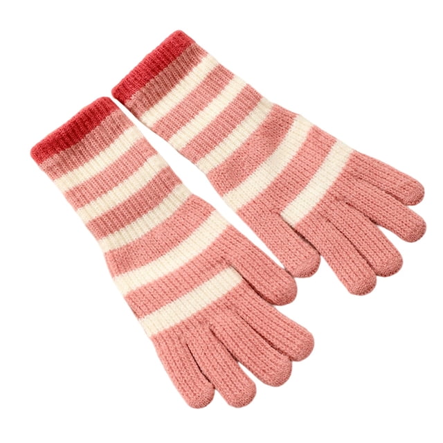 Pink Womens Striped Color Block Touchscreen Knitted Gloves For Winter Warmth Thermal Lining Cold Proof Stretchable Comfortable And Smartphone Compatible