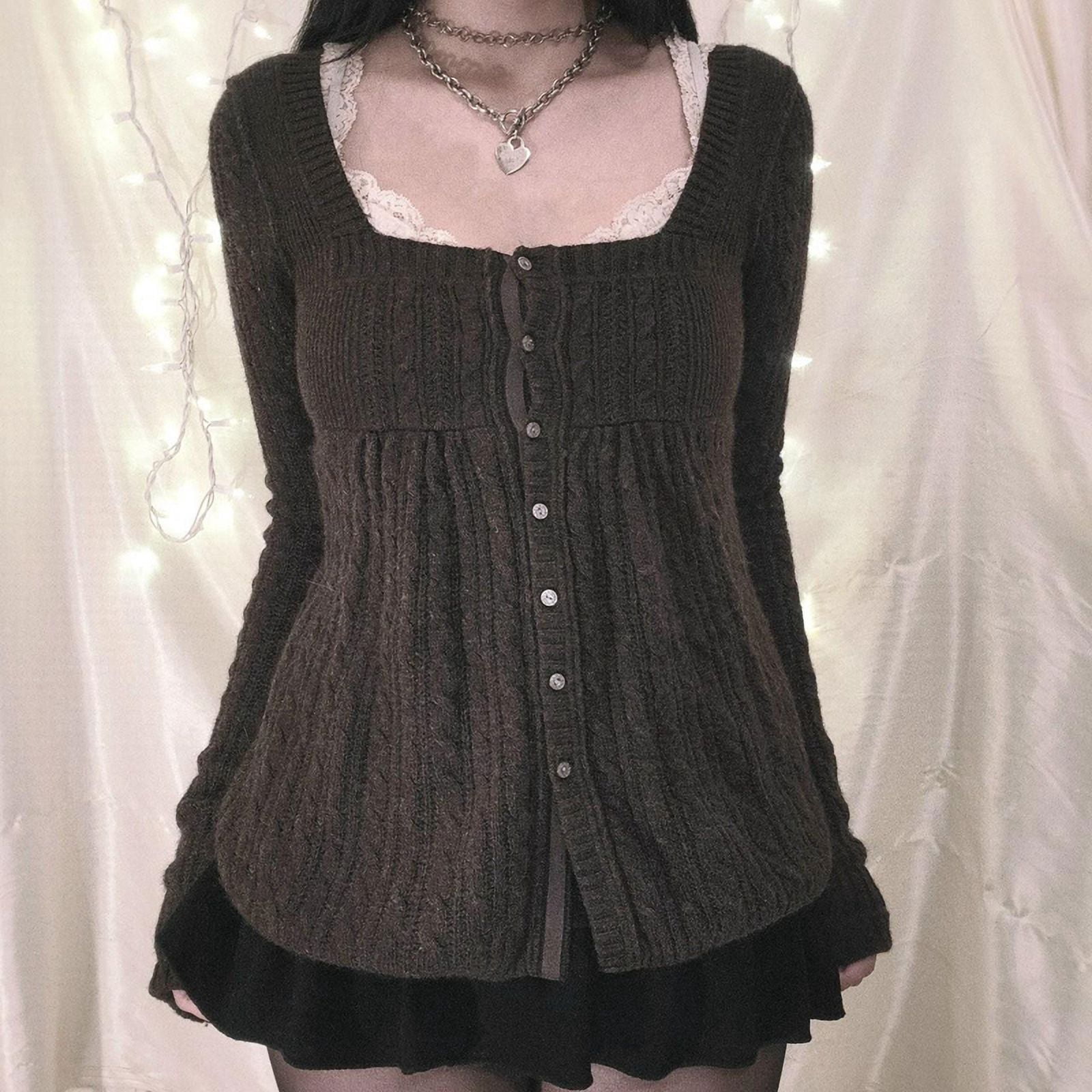 Fairycore Grunge Knit Cardigan Long Sleeve Single Breasted