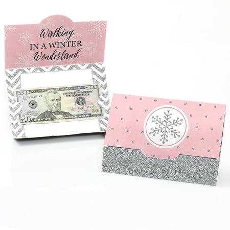 Birthday Monkey Gift - Pink Winter Wonderland - Holiday Snowflake Birthday Party or Baby Shower Money And Gift Card Holders - Set of 8