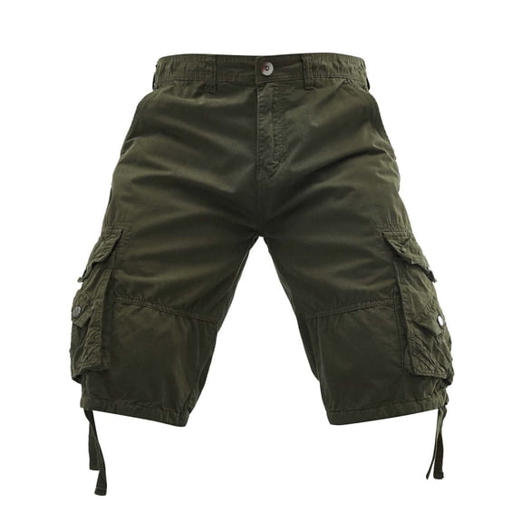 Mens Cargo Shorts Multi Pockets Drawstring Hem Hiking Shorts Button Fly Work Shorts Relaxed Fit Solid Color Outdoor Fishing Outfits