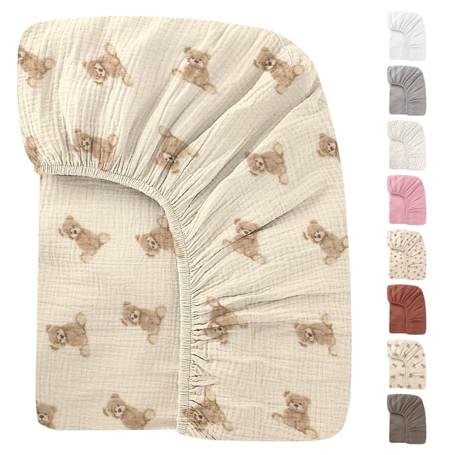Sábana ajustable para cuna Knirose 132 x 71 cm, algodón muselina suave