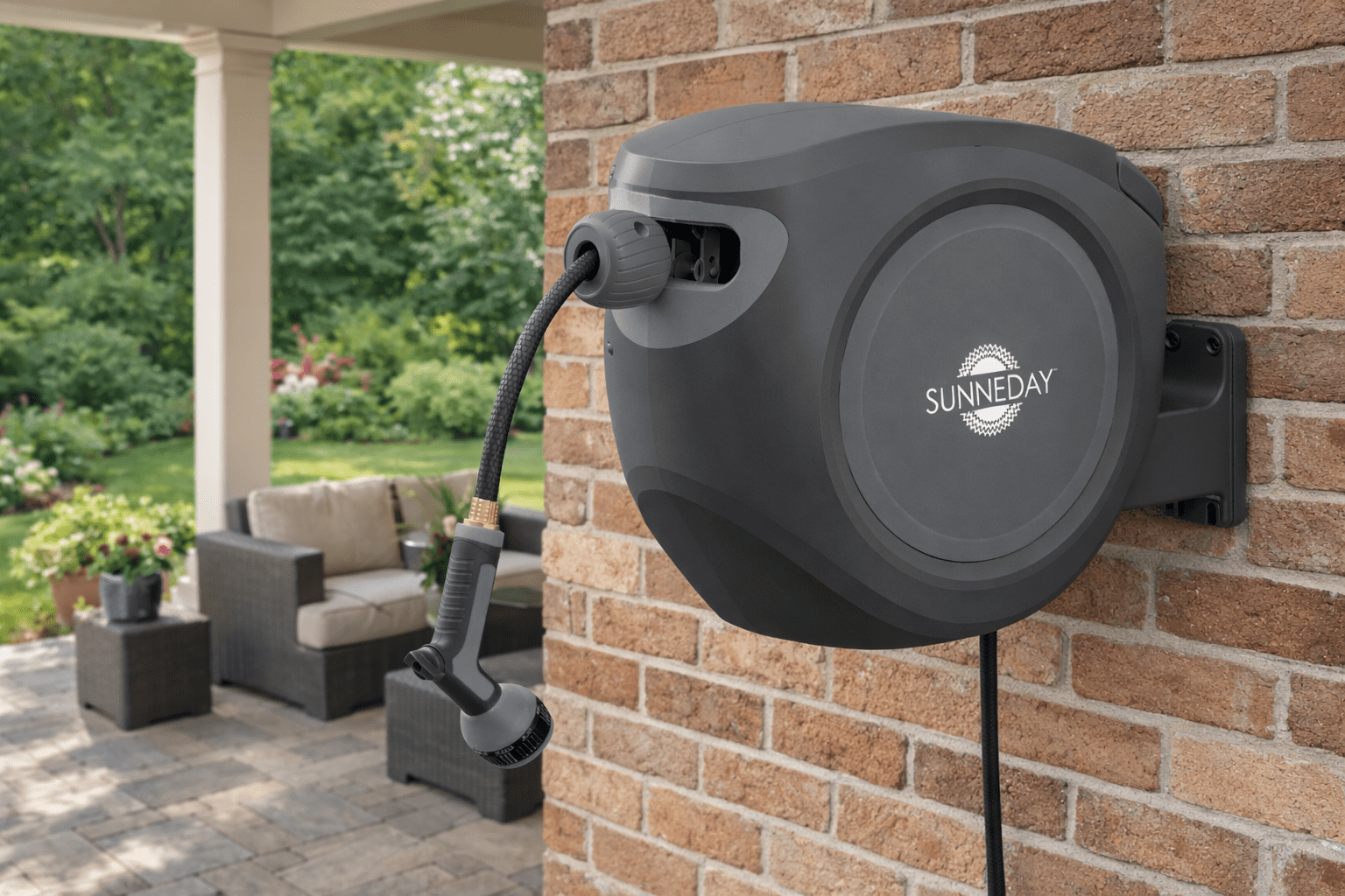 Sunneday 100ft Retractable Hose Reel 5/8 | Automatic Retractable Hose Reel w/Wall Mount | Easy to Assemble Water Hose Reel w/Flexible Swivel Mount | Retractable Garden Hose Reel (100ft.Black/Gray)