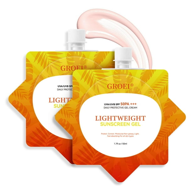 Gel de protección solar SPF50 PA+++, ligero y resistente al agua, paquete de 2