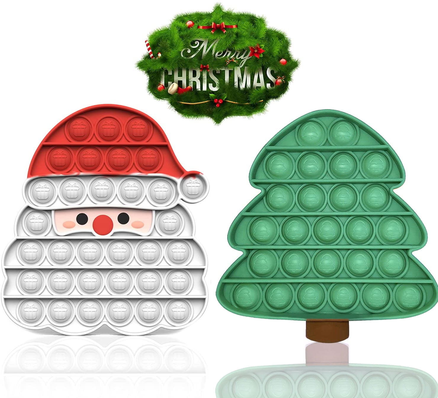 Adults Popper Gift for Kids Teens Christmas Pop Fidget Toys 3 Pack） Santa Claus Tree Silicone Sensory Gadget for Stress Push Pop Bubble Squeeze Toy Children Gingerbread Man Decorations 