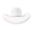thumbnail image 2 of Furry Fluffy Trim Halloween Western Cowboy Hat with Decorative Band, Wide Brim Fashion Headwear, Stylish Accessory for Halloween Parties, Concert, Festival Celebrations and Trendy Outfit White, 2 of 10