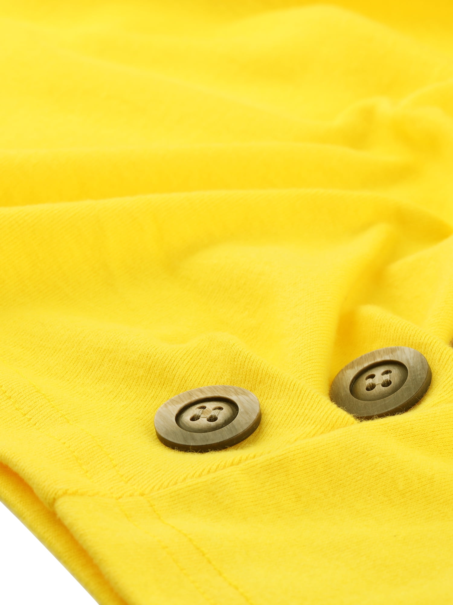 DARING DIVA V Neck Knitted Buttons Decor Ruched Blouse Top XS Lemon Yellow